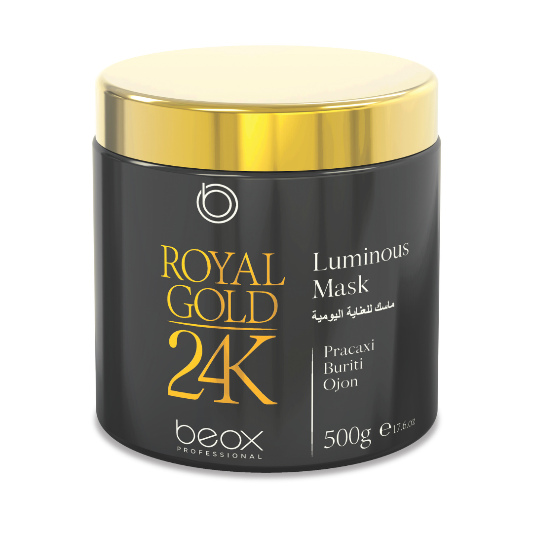 Black jar of Royal Gold 24K Luminous Mask with gold lid on a white background