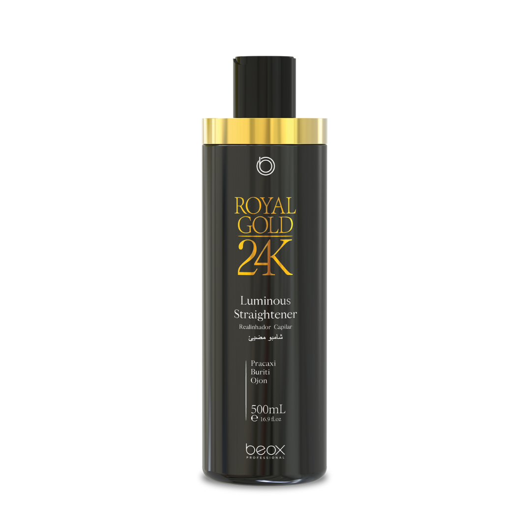 Black bottle with gold accents labeled 'Royal Gold 24K' on a white background