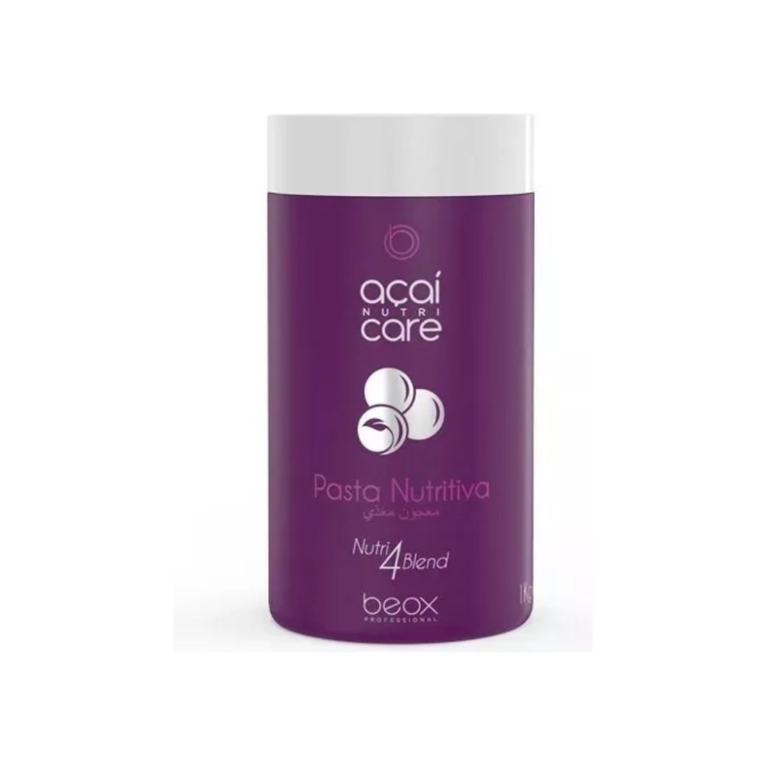 A container of Beox Acai and Jebuticaba Nutritive Mask for hair care.
